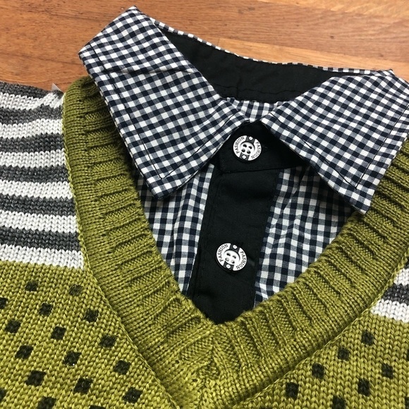 🎉3 For 15$🎉 Nwt Boy’s Green And Black Sweater Shirt Collar Casual Chic Sz 5 - Picture 3 of 11